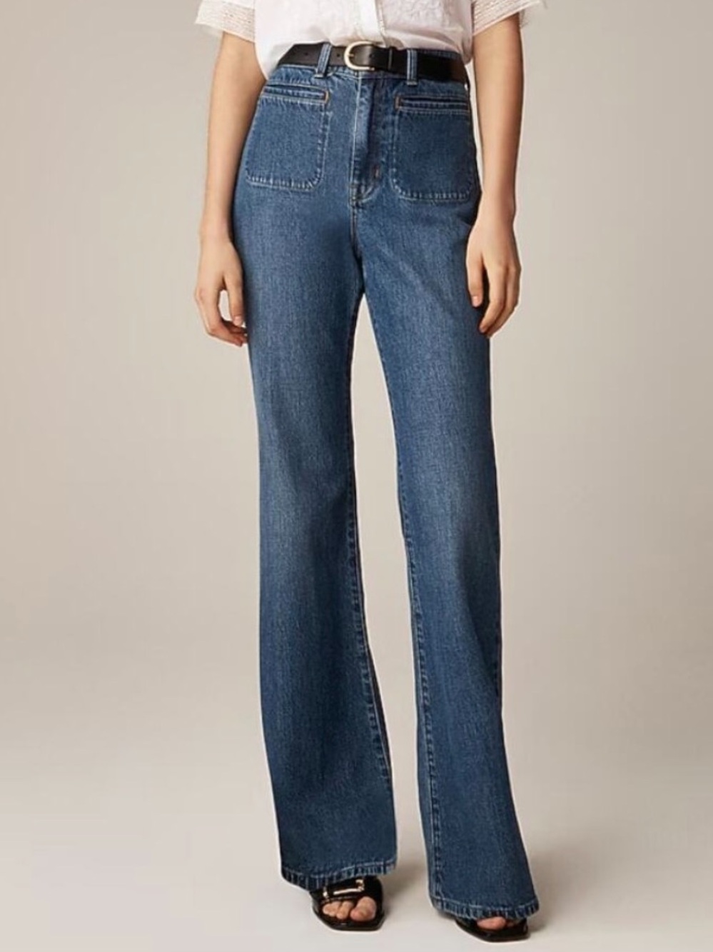 J. CREW • 96 FLARE High-Rise Patch Pockets Wide-Leg Jeans in Blue - Picture 2 of 9